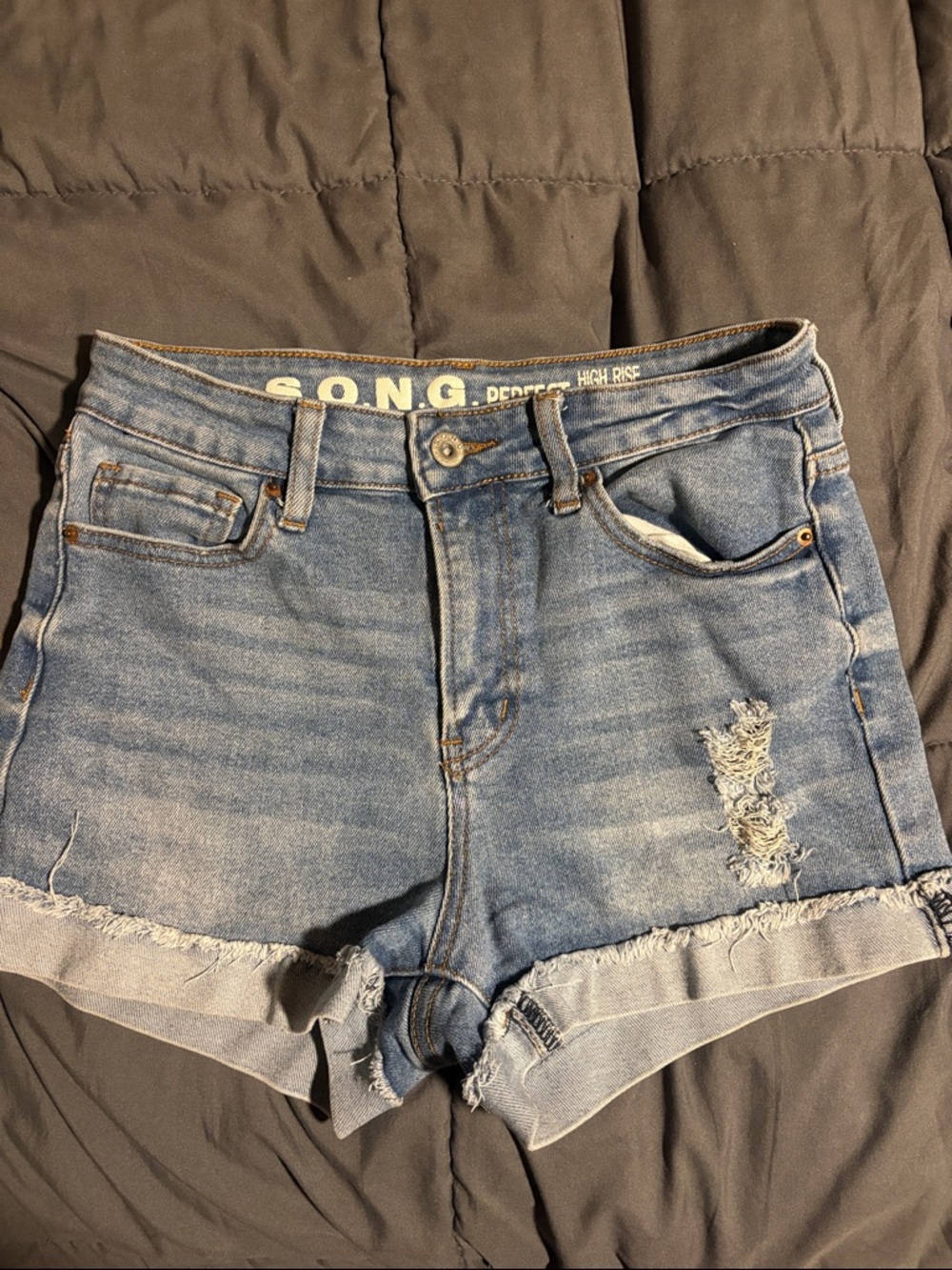 Song High-Rise Light Wash Distressed Denim Shorts